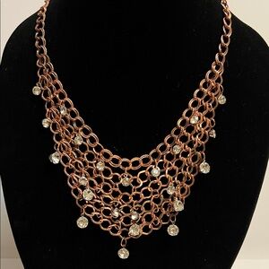 Paparazzi Fishing for Compliments Rose Gold Multi-Chain & Crystals Bib Necklace